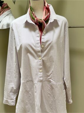 J. Jill white and Light Purple Striped Popover Button Down Tunic Top, size L